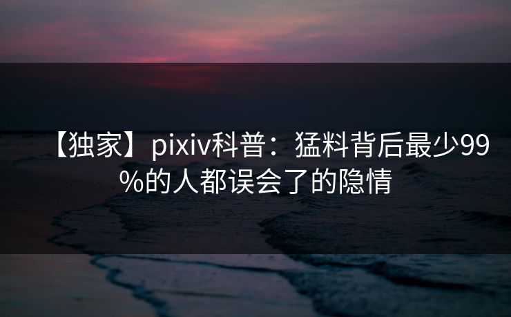 【独家】pixiv科普:猛料背后最少99%的人都误会了的隐情